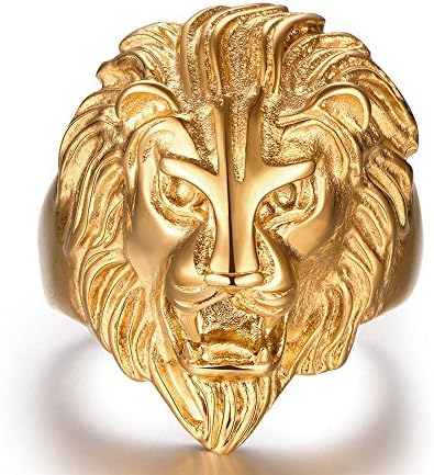 AKLOVER Men's Vintage 316L Stainless Steel Lion Head Rings Gold Color Size 8-12