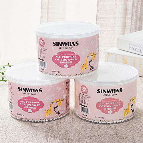 PandaHome, Eco-Friendly Bamboo Stick Swabs, Safety Natural Queue Cotton Swabs can Help Clean Eyes, Ears, Fingernail, Bathtub nd Dirty Spots on Clothes, Skirt or Shoes (3000ct, 6 x 500ct Round Box)