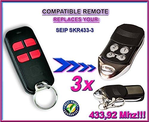 3 X SEIP SKR433-3 compatible remote control replacement transmitter, 433.92Mhz rolling code keyfob