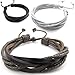 KONOV 3pcs Mens Womens Leather Bracelet, Surfer Wrap Bangle, fit 8-9 inch, Black Brown White