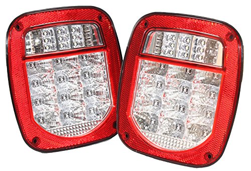 Pair of Bright Clear Lens Red Stud Mount Jeep TJ CJ YJ JK Replacement Stop Brake Turn Tail Light (Truck Trailer Boat)