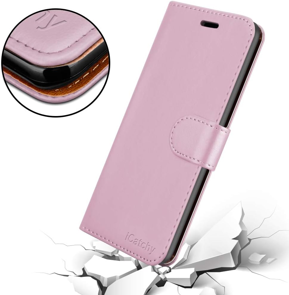 iCatchy For Motorola Moto E7 (2020) Case Leather Wallet Book Flip Folio Stand View Cover with Card Slots Compatible with Motorola Moto E7 (6.5'') Phone Cover (Rose Gold) - Image 5
