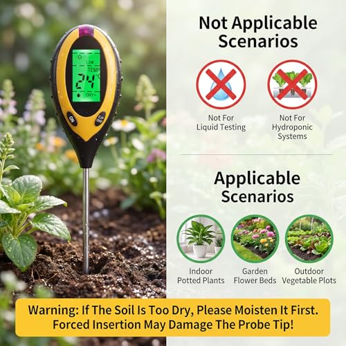 ZestEcho Medidor Humedad Plantas 4 en 1 Digital con LCD retroiluminada, medidor ph Tierra, Humedad Temperatura y luz, medidor de Suelo para jardín huerto césped Plantas Interior Exterior