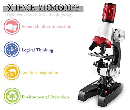 OneBelief Microscope Kit with LED for Kids Beginners, 100X, 400X, and 1200X Magnifications, Science Eductional Toys Gifts