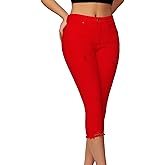 roswear Women's Capri Pants Mid Rise Skinny Ripped Stretchy Cropped Distressed Jeans