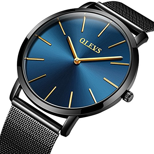 Mens Ultra Slim Wristwatches Black Mesh Stainless Steel Strap Band Watch Date Import Quartz Waterproof 98ft Watches, Minimalist Business Style Brand 2018 New Watch on Sale