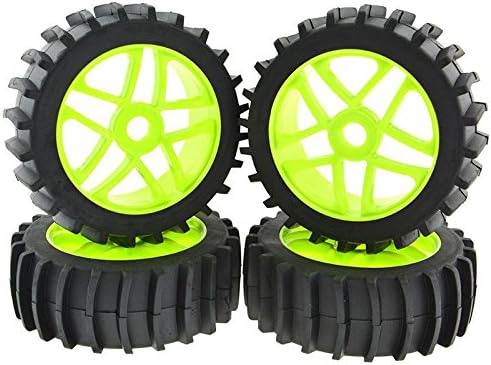 Rowiz Generic RC 1:8 Off-road Car Rubber Tires 5 Spoke Plastic Wheel Rims for Monster Truck Green(Pack of 4)