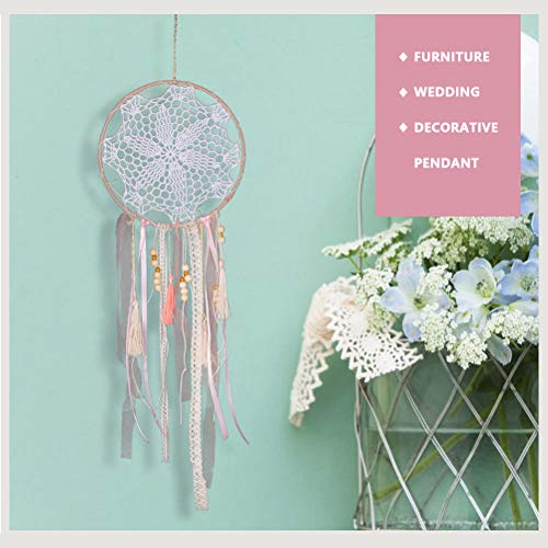 OFNMY 3pcs Boho Dream Catchers Macrame Handmade Gold Pink White Dreamcatcher for Wall Hanging Decoration, Wedding Party Favor, Baby shower, Girls Nursery Room Decor - Thumbnail 4