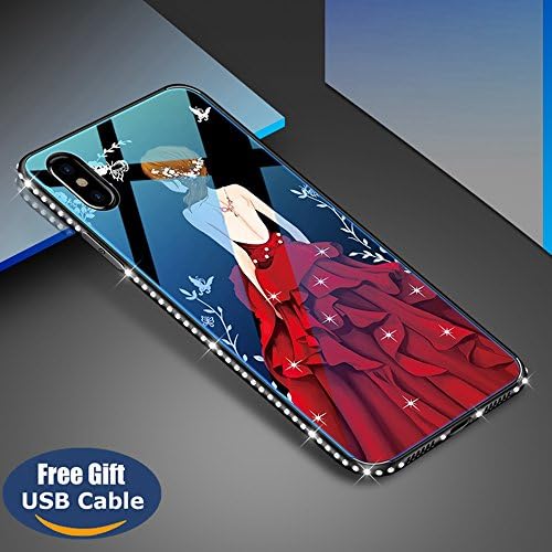 Aireratze iPhone X case,iPhone X cover, [Crystal Series] [Tempered Glass Back] Soft Gel TPU [Glitter Bling Diamond] Slim Back Bumper Anti-Fingerprint 360-Full-Protection Case for iPhone X USB cable