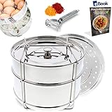Kitchen Deluxe Stackable Steamer Insert Pans - With Sling - For Instant Pot Accessories 6 Qt & 8 Quart - Stainless Steel - Includes Peeler + eBook + Interchangeable Lid - Fits Instapot Pressure Cooker