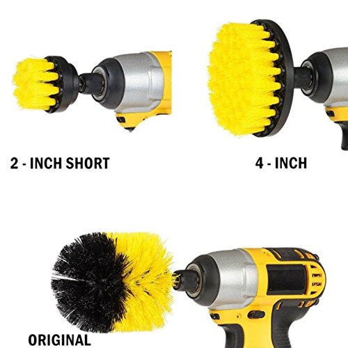 Drill Brush 3pcs Scrub Brush Drill Attachment Kit,Time Saving Kit and Power Scrubber Cleaning Kit, for Car, Bathroom, Wooden Floor, Laundry Room Cleaning (Yellow)