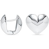 LeCalla 925 Sterling Silver Heart Earrings for Women | Minimalist Love Heart Hoop Earrings | Women's Heart-Shaped Huggie Hoops Earring Jewelry Gifts 15MM