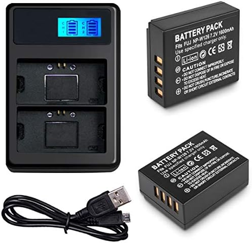 Battery (2-Pack) and Dual LCD USB Charger for Fujifilm X-T1, X-T2, X-T3, X-T10, X-T20, X-T100 Digital Camera