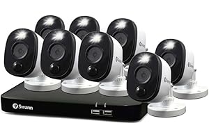 Swann Home/Business Wired DVR, 1080p Full HD Security Camera System, 8 Channels, 8 Cameras Indoor/Outdoor, 1TB HDD Storage, Color Night Vision, Sensor Spotlights, 24/7 Recording