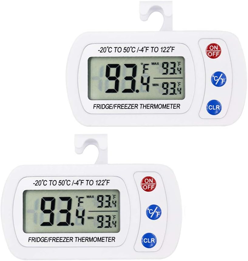 iBetterLife Refrigerator Thermometer 2 Pack - Waterproof Digital Fridge Freeze Room Indoor Outdoor Temperature Monitor with Hook, Big LCD Display Easy to Read, Min/Max Record for Home, Restaurants