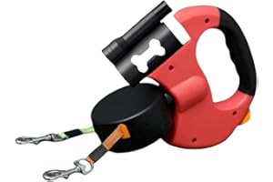 Retractable Double Leash for Two Dogs,Tangle-Free Dual Retractable Dog Leash, with 360° Swivelling Heavy Duty Strap with LED 