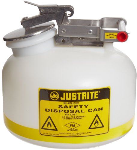 Justrite, 12751, Disposal Can, 2 Gal, White, Polyethylene