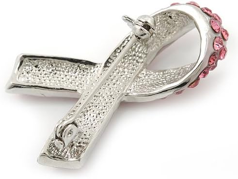 Pink Crystal Breast Cancer Awareness Ribbon Pin In Rhodium Plating - 37mm Length - Image 5