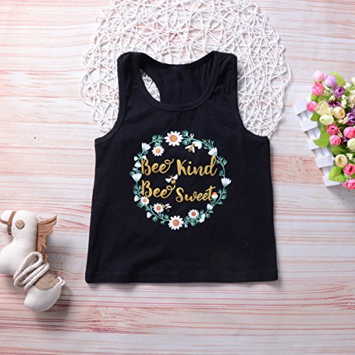 Camidy 1-5T Toddler Baby Girl Sleeveless Vest Tops + Shorts Outfits Set (2-3T), Black+denim