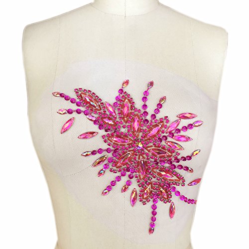 Exquisite Uniquely Pure Handmade AB Colour Bright Crystal Patches Sew-on Rhinestones Applique with Stones Sequins Beads for Wedding Dress DIY Manual accessories Belt Chest Waist Decoration (Pink)