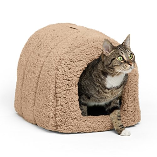 Best Friends by Sheri Pet Igloo Hut, Sherpa, Beige - Cat and Small Dog Bed Offers Privacy and Warmth for Better Sleep - 17x13x12