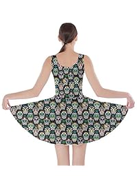 CowCow Vestido de mujer con diseño de calavera de azúcar, flores y esqueleto floral, para el día de los muertos mexicanos, tallas XS-5XL