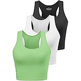 Porvike Sports Crop Tank Tops for Women Cropped Workout Tops Racerback Running Yoga Tanks Cotton Sleeveless Gym Shirts 3 Pack