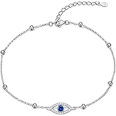 Rnivida 925 Sterling Silver Anklet for Women, Dainty Cross, Evil Eye, Anchor, Wave Beads Chain Ankle Bracelet