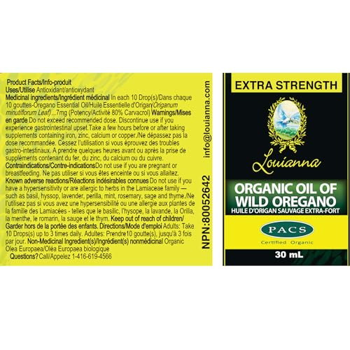 Organic Wild Oregano Oil, Pure Oil of Oregano Drops, with 80 Percent Carvacrol, for Oral or Topical Use, 30 mL
