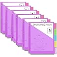 6 Sets 5-Tab Binder Dividers with Pockets and Tabs,Plastic 5 Tab Dividers with 2 Pockets, Letter Size, Colorful