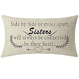 NIDITW Great Gift to Sister Side by Side or Miles Apart Sisters Waist Lumbar Cotton Linen Cushion Cover Pillow Case Cover Home Chair Couch Decor Rectangular 12x20 inches