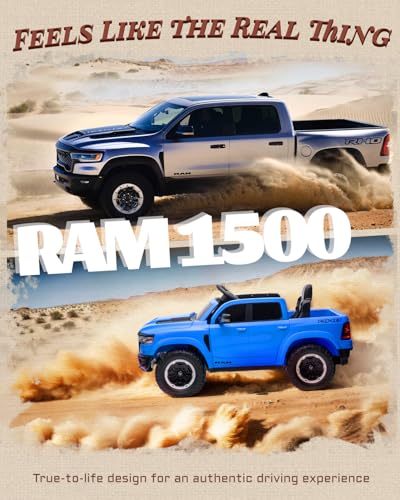 First Ride On 12v Kids Ride on Truck, Licensed Ram 1500 Rho Ride on Toy For Kids with Remote Control, Ride on Car for Children w/Truck Bed Storage, Smooth Start, Bluetooth, Aux Port (Blue)