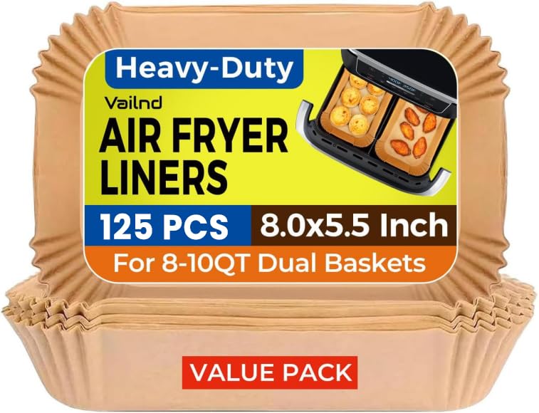 Photo 1 of 125Pcs Air Fryer Liners Disposable for Dual Basket, 8x5.5 Inch Rectangle Parchment Paper for Ninja DZ201 DZ401, Chefman/COSORI 2-Basket Air Fryer, Oil Proof Paper Liner by Vailnd