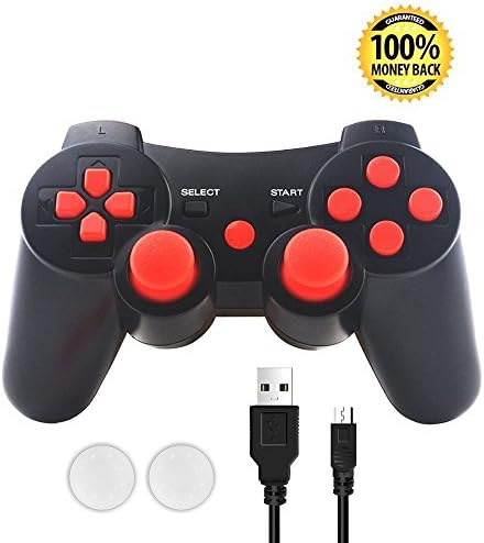 Playstation 3 Wireless Controller,SKILEEN PS3 Wireless Controller DualShock Joystick Gamepad Remote Control Multi-Media Game Joypad for SONY PS3 with Charge Cord( Red)