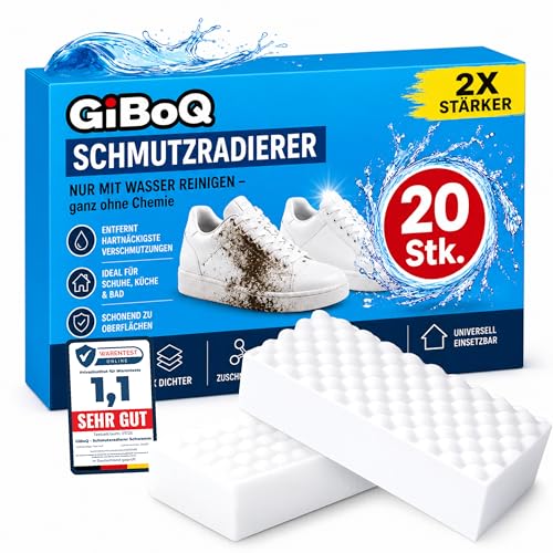 GiBoQ Premium Extra Tight Dirt Eraser Sponge - Pack of 20 Eraser Sponges & Magic Sponge - For Kitchen, Bathroom, Shoes, Car & White Walls - 2X Stronger