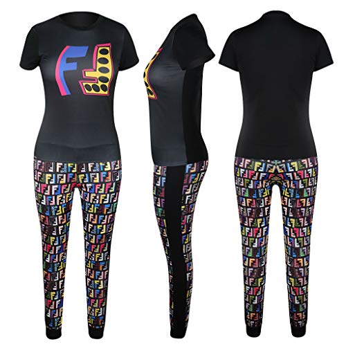 Deloreva Women Two Piece Outfits - Short Sleeve Summer Sweatsuit Jogging Suit Pants Set Activewear Multicolor L