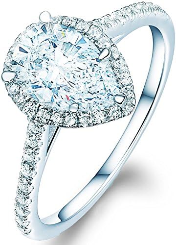 1/2Ct 14k White Gold Enhanced Diamond(VS) Pear Shape Halo Engagement Rings for Women Wedding Anniversary (D Color, VVS1 Clarity) - All Sizes Available, Size - 5