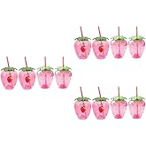 Ciieeo Strawberry Cups with Straws 12 Pcs Kids Drinkware Set Adorable Fruit Tumbler Cups for Parties Hawaiian Theme Pool Birthday Events 11.22 Inch