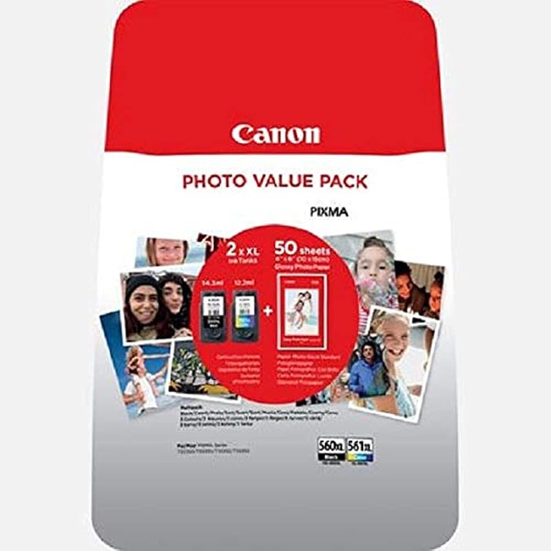 Canon PG560XL Black CL561XL Colour Ink Cartridge Pack + Photo Paper