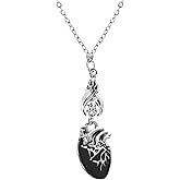 Uqogiw Gothic Heart Necklace for Women Anatomical Broken Heart Necklace Red Punk Hearts Pendant Necklace Cute Hanging Bat Halloween Cosplay Party Jewelry Accessories