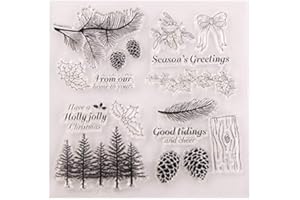 WOOYANGFUN Welcome to Joyful Home 1pc X-mas Forest Holly Jolly Christmas Clear Stamp for Card Making Decoration and Scrapbooking