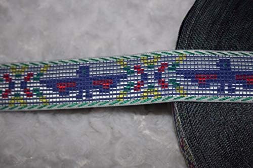 1 Yard Native American Thunderbird White Blue red Woven Sewing Ribbon Trim 1.25''