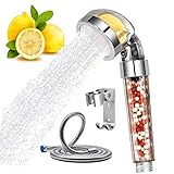Aspior High Pressure Shower Head Vitamin C Ionic Handheld Shower Filter with Hose Chlorine Fluoride Removal Hard Water Softener Showhead Filters System Set（Silver,Transparent）