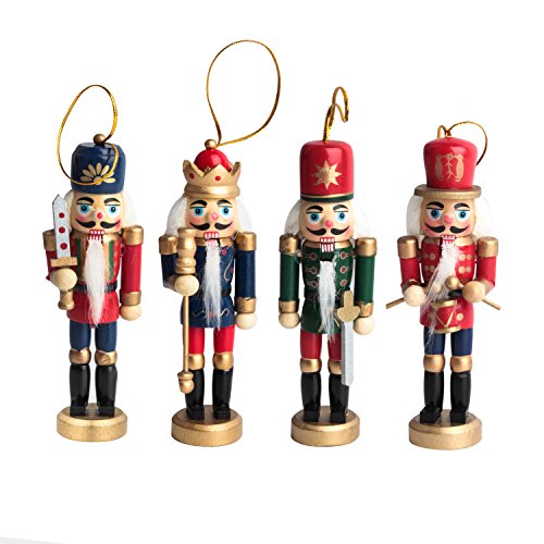 Jusdreen 4.96" Christmas Nutcracker Ornaments 4 Pcs Set Christmas Tree Decoration Puppet Soldiers - Wooden
