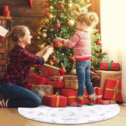 LOMOHOO Round Christmas Tree Blanket 90cm Christmas Tree Skirt with Silver Sequin Snowflake White Plush Blanket for Xmas Tree Decoration