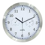 Hippih 10 Inch Silent Non-ticking Wall Clock- Metal Frame Glass Cover with Temperature and Humidity Detection,C