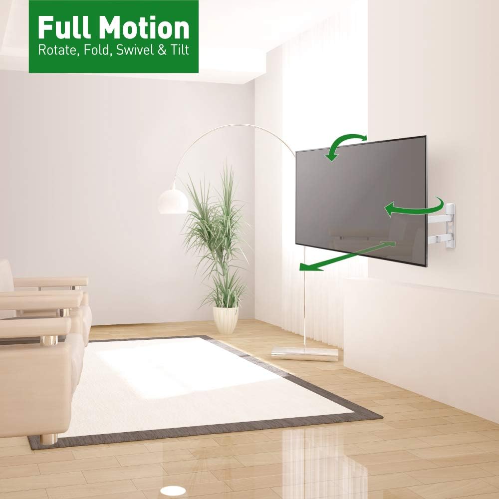 Barkan White TV Wall Mount, 13-65 inch Full Motion Articulating, 4 Movement Flat/Curved Screen Bracket, Holds up to 40kg - Image 3