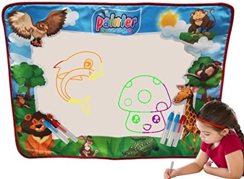 BUYINX Water Drawing Mat Large Magic Aqua Drawing Painting Writing Mat Pad, 5 Pen Intelligence Sketch Learning Toy Gift for Boys Girls Toddlers Kids Children 22" X 30" Inches