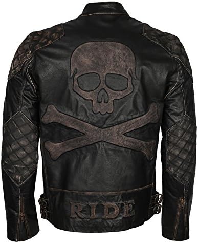 Skull and Bones Black Motorcycle Leather Jacket for Men - Cow Hide Leather Biker Jacket Men