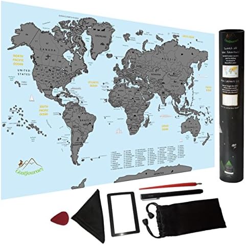 Scratch Off World Map | Travel Size Poster with US States, Complete Bundle for Easy Scratching & Traveler's Journal Chart | 16,5 x 11,8